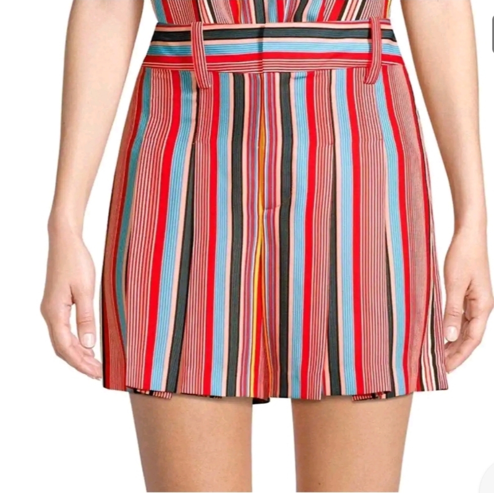 Alice Olivia Striped Pleated Flutter Shorts 0